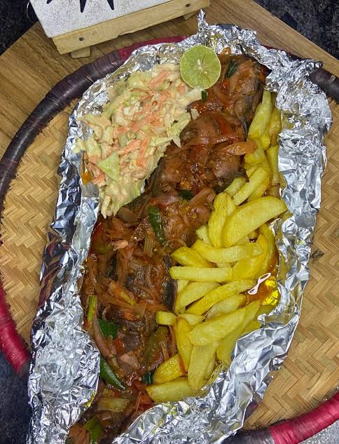Grilled Catfish with Cole Slaw, Spicy Pot at Kay's Cuisines